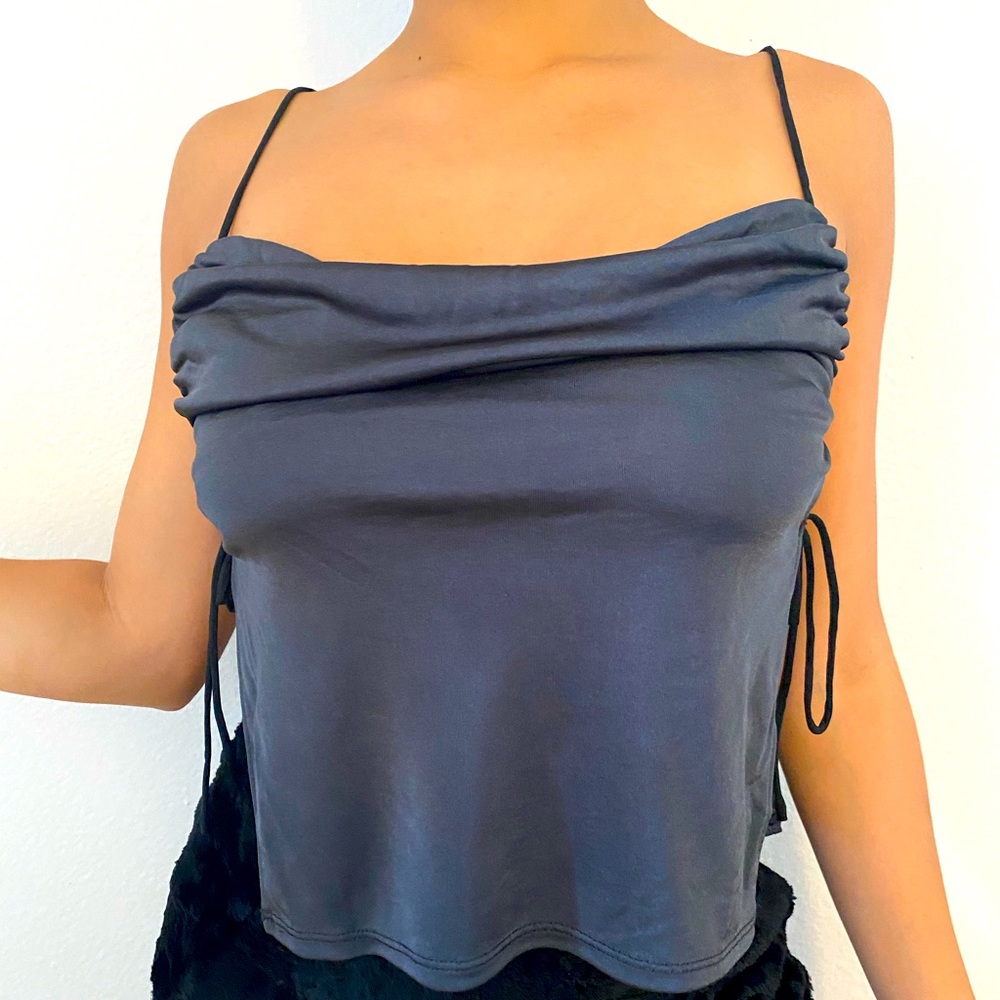 Top shop strap top with cut-out tie up side